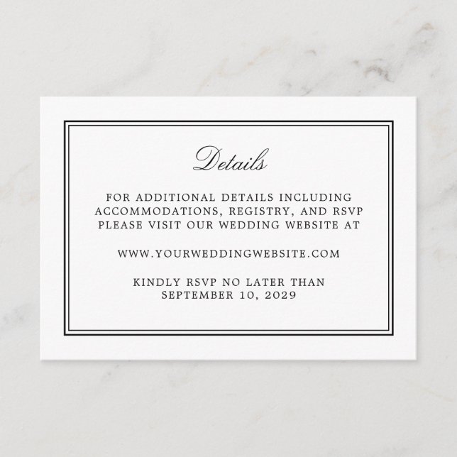 Tarjeta De Recepción Detalles simples de la boda blanca elegante (Anverso)