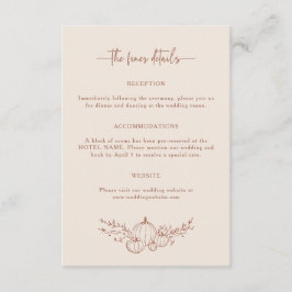 Tarjeta De Recepción Detalles simples de la boda de otoño