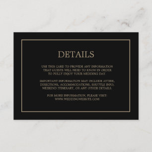 Tarjeta De Recepción Detalles simples de monograma Boda de oro negro