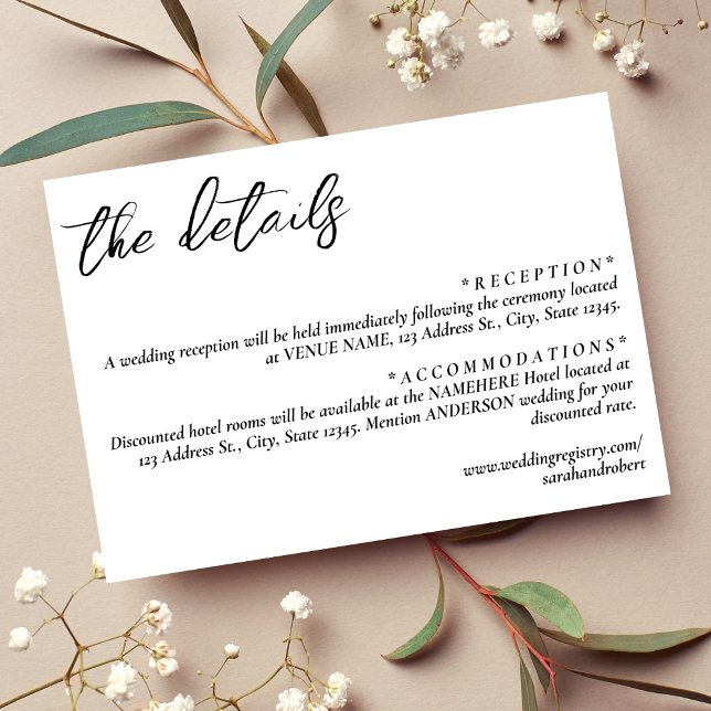 Tarjeta De Recepción Detalles simples del Boda blanco (Simple White Wedding Details Enclosure Card)