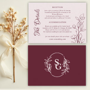 Tarjeta De Recepción Detalles simples del Boda Boho Ruby Wine