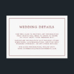 Tarjeta De Recepción Detalles simples del Boda Minimalista blanco de Bo<br><div class="desc">Minimalistas detalles bodas tarjeta de gabinete con un borde borgoñoso alrededor de tus detalles sobre un fondo blanco. Estas sencillas tarjetas de alojamiento proporcionan a sus huéspedes información importante sobre su día especial y son perfectas para una boda en otoño.</div>