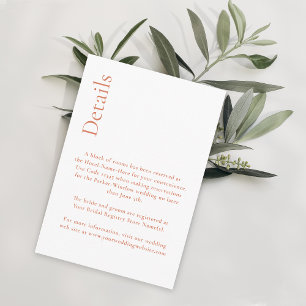 Tarjeta De Recepción Detalles simples del Boda mínimo de cítricos Grove