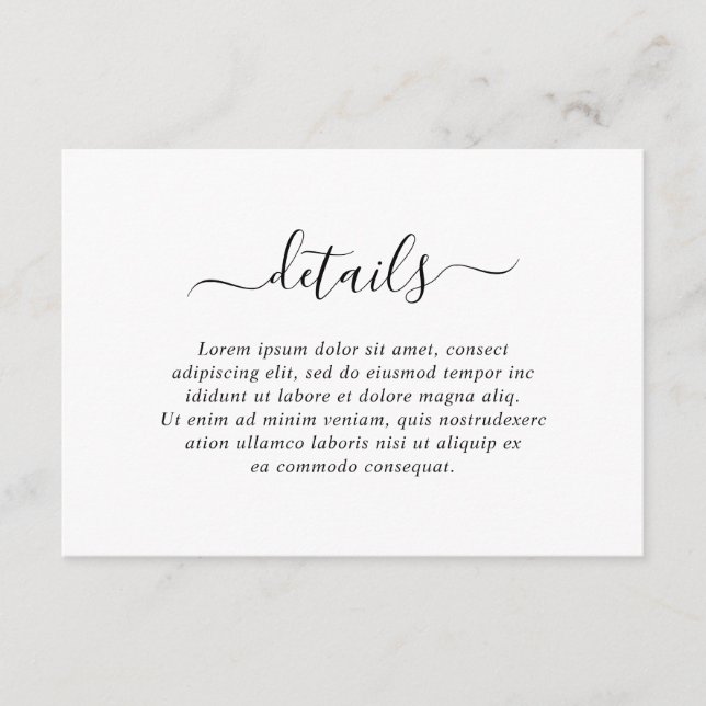 Tarjeta De Recepción Detalles simples elegantes de Boda blanco y negro (Anverso)