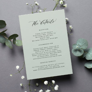 Tarjeta De Recepción Detalles simples minimalistas de boda en verde sal