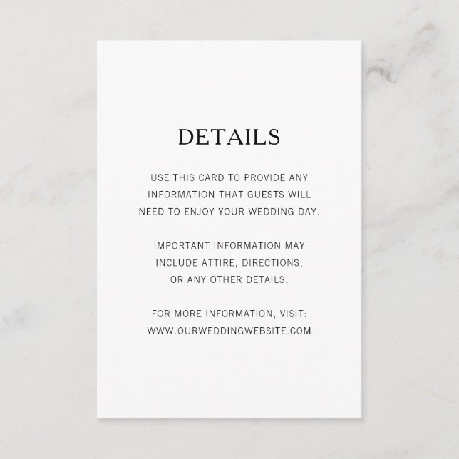 Tarjeta De Recepción Detalles simples modernos Boda blanco y negro (Anverso)