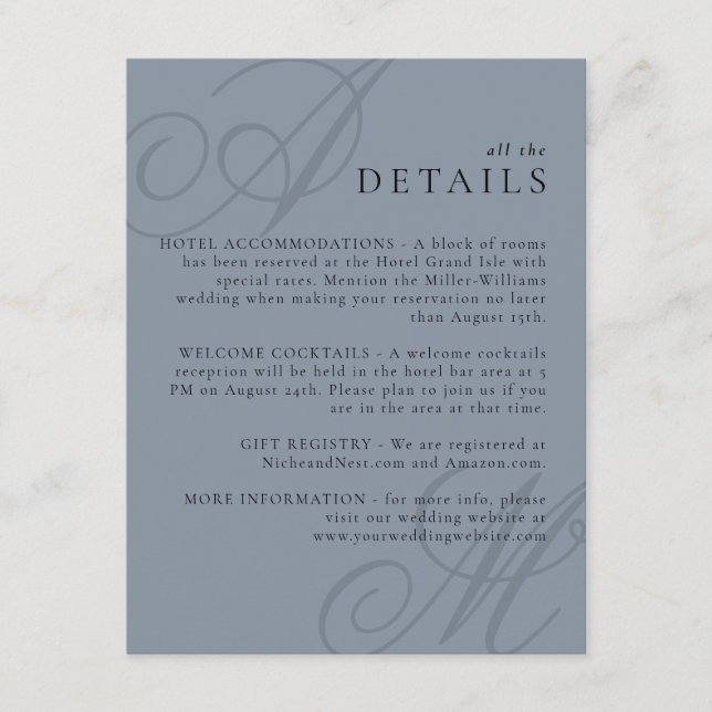 Tarjeta De Recepción Detalles simples y elegantes del Boda de monograma (Anverso)