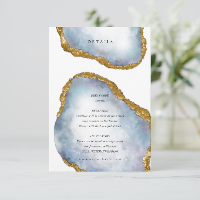 Tarjeta De Recepción Detalles sofisticados del Boda de oro Agate Pearl (Anverso de pie)
