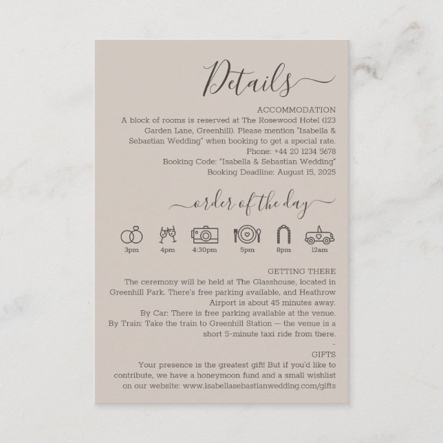 Tarjeta De Recepción Detalles suaves beige de boda (Anverso)