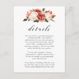Tarjeta De Recepción Detalles sutiles del Boda floral rojo y blanco