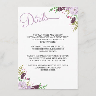 Tarjeta De Recepción Detalles/tarjeta de información del Boda floral |