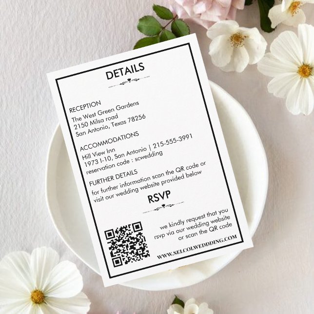 Tarjeta De Recepción Detalles/tarjeta Rsvp de Boda blanco y negro sin t (Subido por el creador)