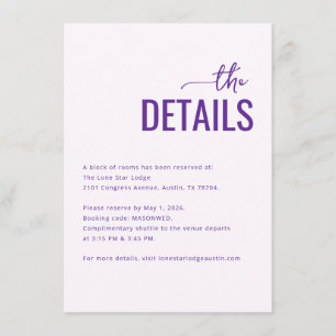 Tarjeta De Recepción Detalles Tipográficos Morados Elegantes