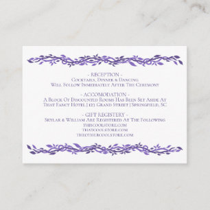 Tarjeta De Recepción Detalles ultravioleta del Boda de madera morada