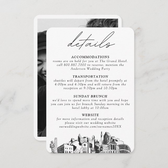 Tarjeta De Recepción Detalles Verticales de Boda en Raleigh (Anverso / Reverso)