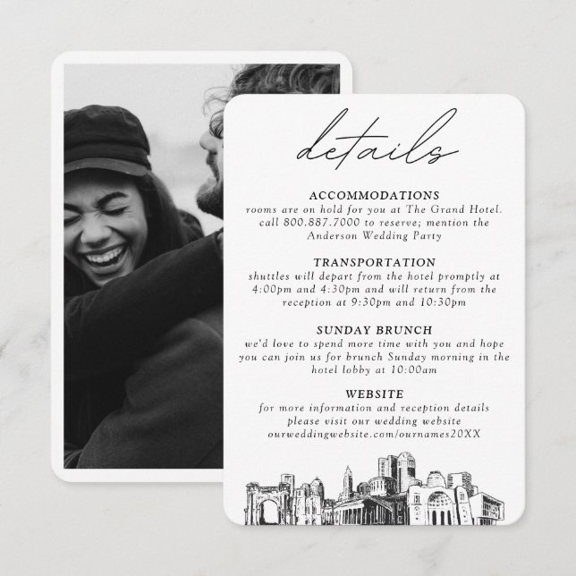 Tarjeta De Recepción Detalles verticales del Boda de columnas (Anverso / Reverso)
