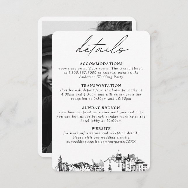 Tarjeta De Recepción Detalles verticales del Boda de El Paso (Anverso / Reverso)