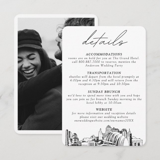 Tarjeta De Recepción Detalles verticales del Boda de Kansas City (Anverso / Reverso)