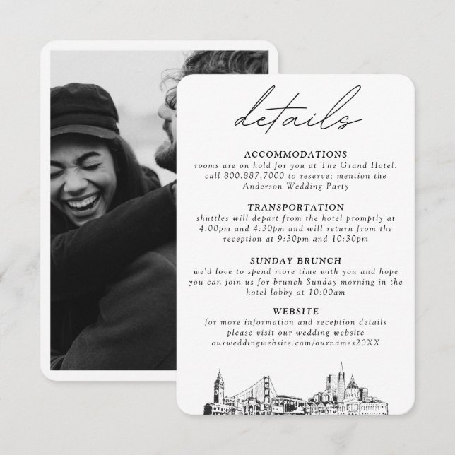 Tarjeta De Recepción Detalles verticales del Boda de San Francisco (Anverso / Reverso)