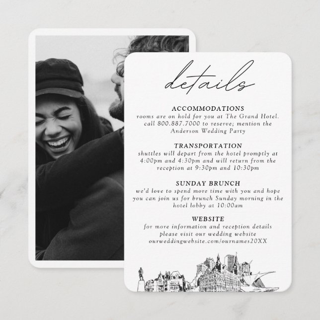 Tarjeta De Recepción Detalles verticales del Boda Milwaukee (Anverso / Reverso)