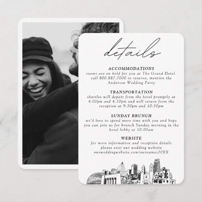 Tarjeta De Recepción Detalles verticales del Boda Omaha (Anverso / Reverso)