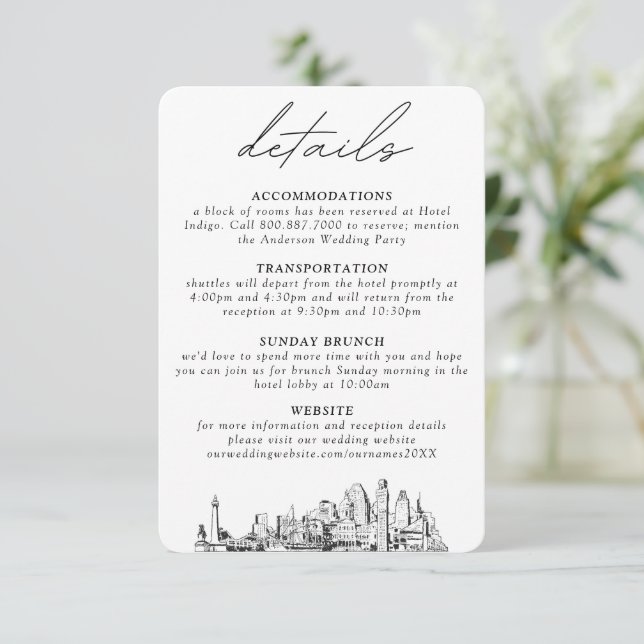 Tarjeta De Recepción Detalles Verticales Pequeños de Boda en Baltimore (Anverso de pie)