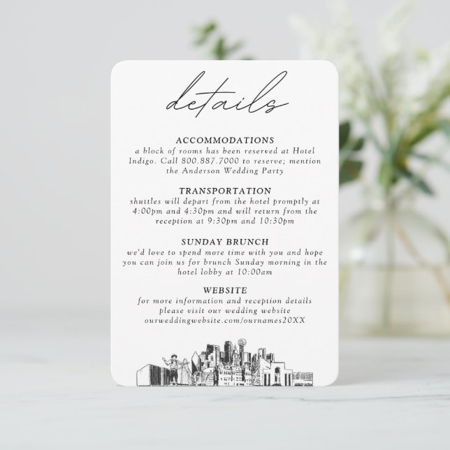 Tarjeta De Recepción Detalles verticales pequeños del Boda de Dallas (Anverso de pie)