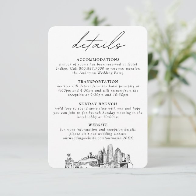 Tarjeta De Recepción Detalles verticales pequeños del Boda de Miami (Anverso de pie)