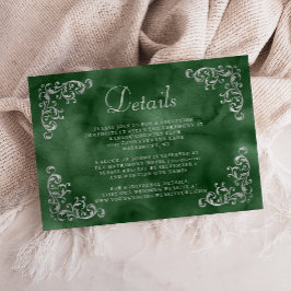Tarjeta De Recepción Detalles vintage en plateado y verde esmeralda con