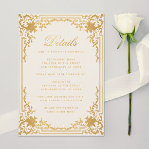 Tarjeta De Recepción Detalles Vintage Marfil Falso Oro Elegante Boda