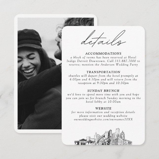 Tarjeta De Recepción Detroit Boda detalles verticales pequeños (Anverso / Reverso)