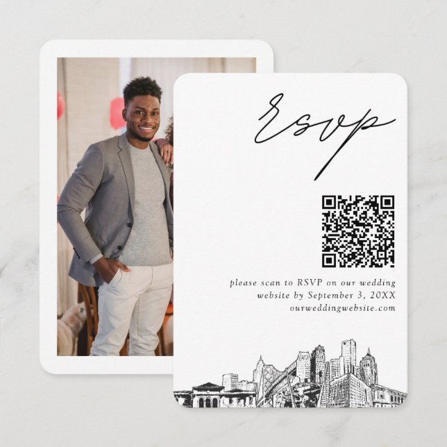 Tarjeta De Recepción Detroit QR Code Boda RSVP pequeño (Anverso / Reverso)