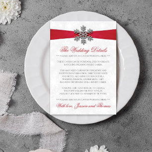 Tarjeta De Recepción Diamante Snowflake & Red Ribbon Boda de Invierno