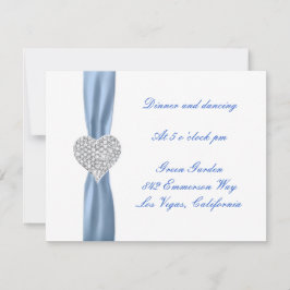 Tarjeta de recepción Diamond Heart Blue Wedding