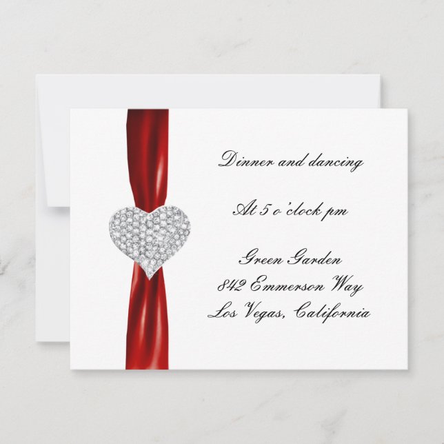 Tarjeta de recepción Diamond Heart Red Wedding (Anverso)