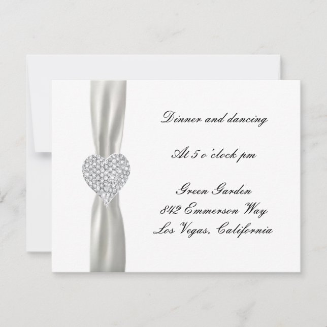 Tarjeta de recepción Diamond Heart White Wedding (Anverso)