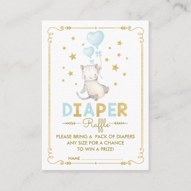 Tarjeta De Recepción Diaper Cat Raffle Boy Kitten Blue Gold Baby Insert (Anverso)