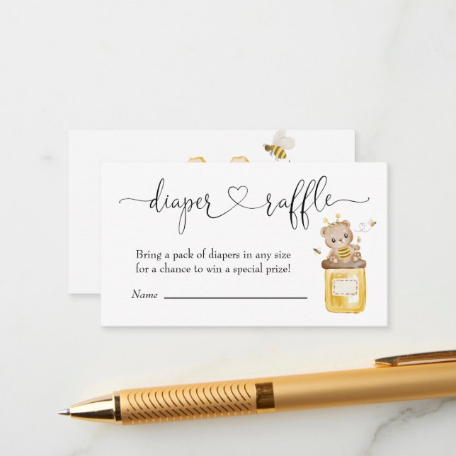 Tarjeta De Recepción Diaper Cute Honey Bear Ticker (Anverso/Reverso In Situ)