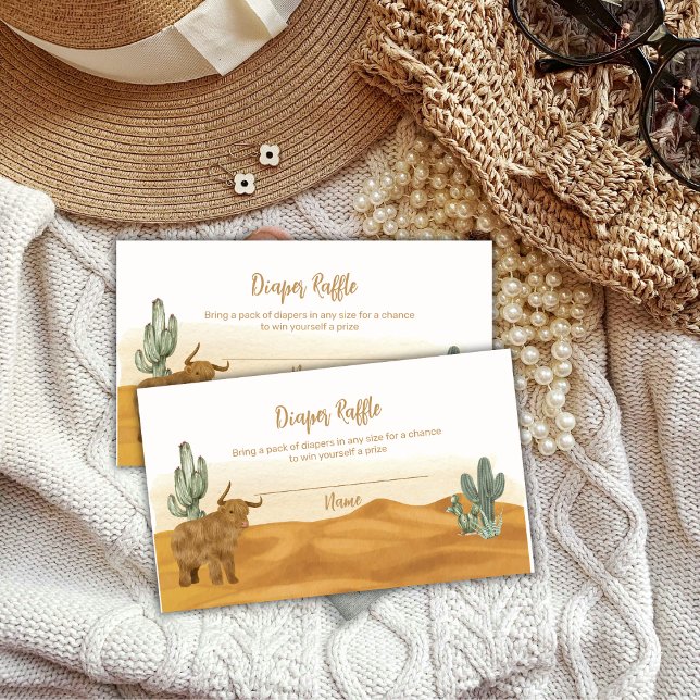 Tarjeta De Recepción Diaper del desierto de Cactus de vaca sagrada Raff (Holy Cow Cactus Desert Diaper Raffle Baby Shower Enclosure Card)