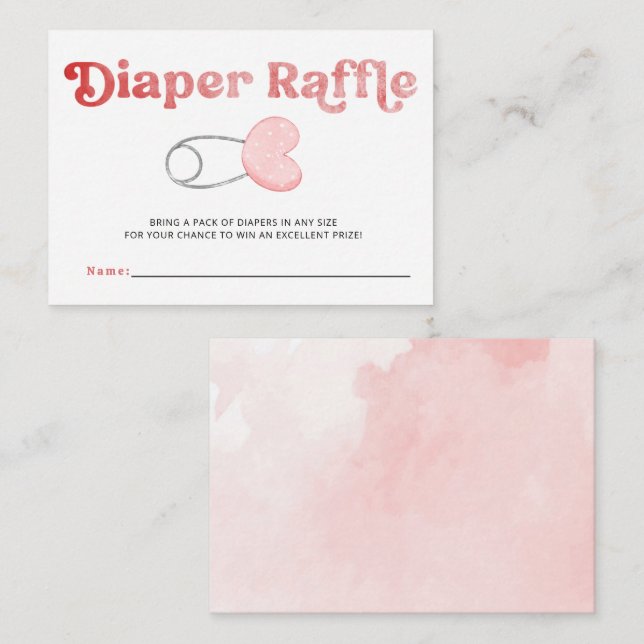Tarjeta De Recepción Diaper Pin Chica Rosa Baby Shower Diaper Raffle (Anverso / Reverso)