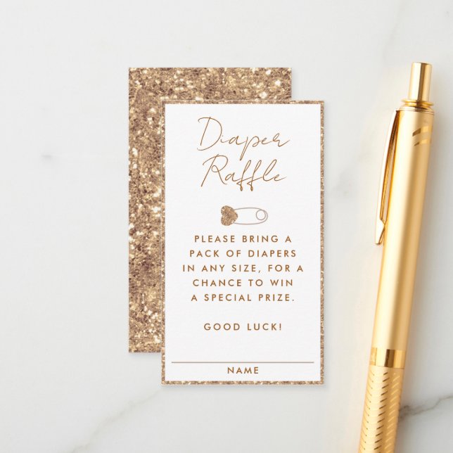 Tarjeta De Recepción Diaper Purpurina de oro Raffle Gabinete Baby Showe (Anverso/Reverso In Situ)