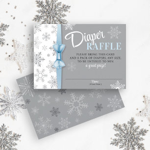 Tarjeta De Recepción Diaper Raffle Baby Boy Blue Gray Snowflake Winter
