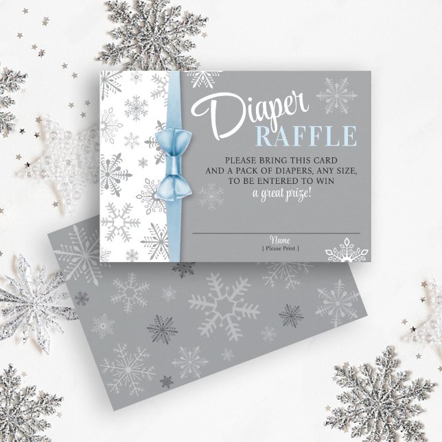 Tarjeta De Recepción Diaper Raffle Baby Boy Blue Gray Snowflake Winter (Cute Snowflake Winter Baby Boy Shower Diaper Raffle invitation enclosure card, blue, gray, Snow)