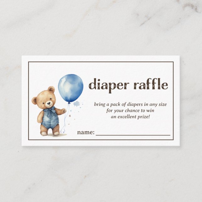Tarjeta De Recepción Diaper Raffle Baby Boy Shower (Anverso)