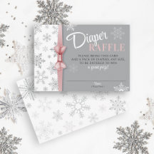 Diaper Raffle Baby Girl Pink Gray Snowflake Winter