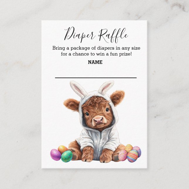 Tarjeta De Recepción Diaper Raffle Baby Highland Cow Easter Bunny (Anverso)
