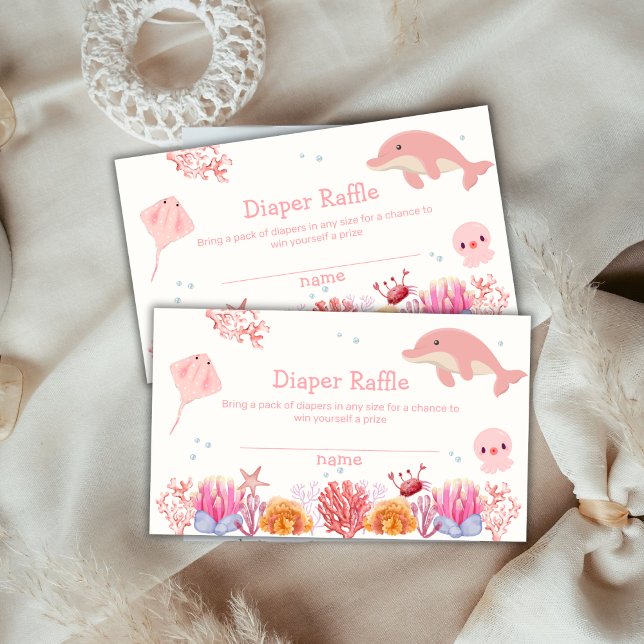 Tarjeta De Recepción Diaper Raffle Baby Shower Chica de delfines del Oc (Pink Ocean Dolphin Girl Diaper Raffle Baby Shower Enclosure Card)