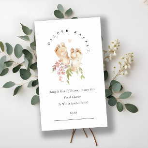 Tarjeta De Recepción Diaper Raffle Baby Shower, Chica floral de pies ro