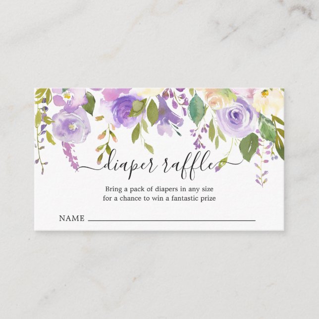 Tarjeta De Recepción Diaper Raffle Baby Shower Chica Purple Floral (Anverso)