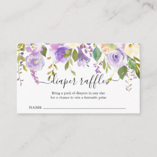 Tarjeta De Recepción Diaper Raffle Baby Shower Chica Purple Floral